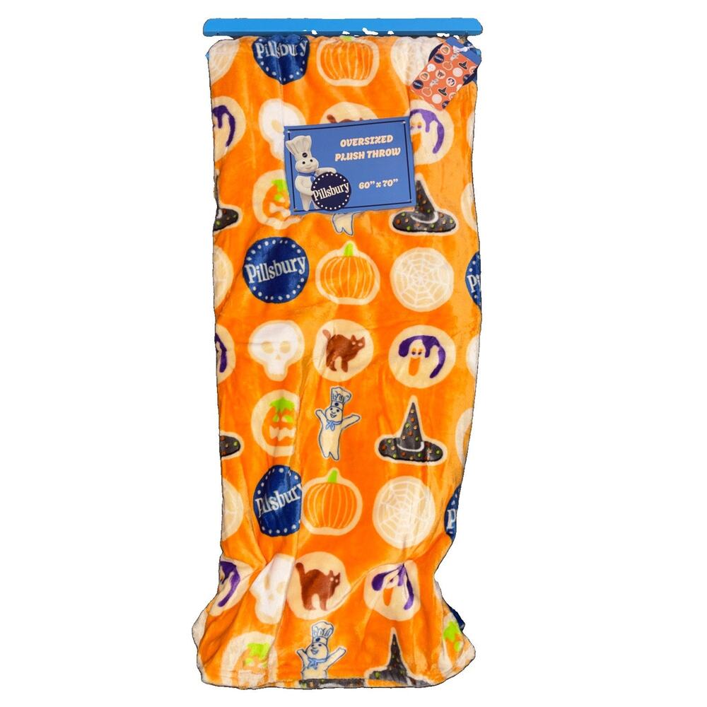 Pillsbury Halloween Cookie Oversized Plush Throw Blanket Ghost Cat Hat Pumpkin